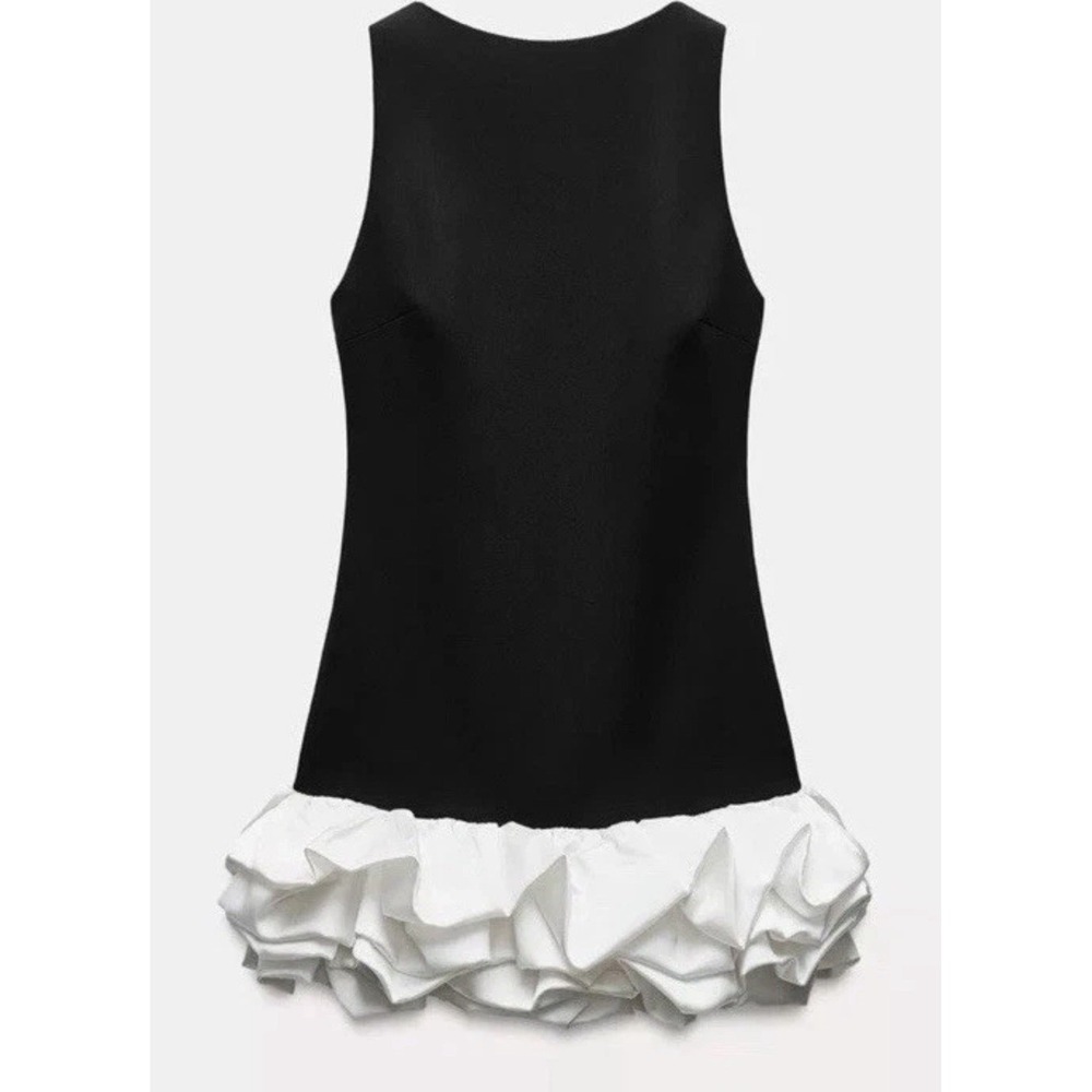 Zara Romper Jumpsuit Dress Black White Bubble Hem Formal HOCO